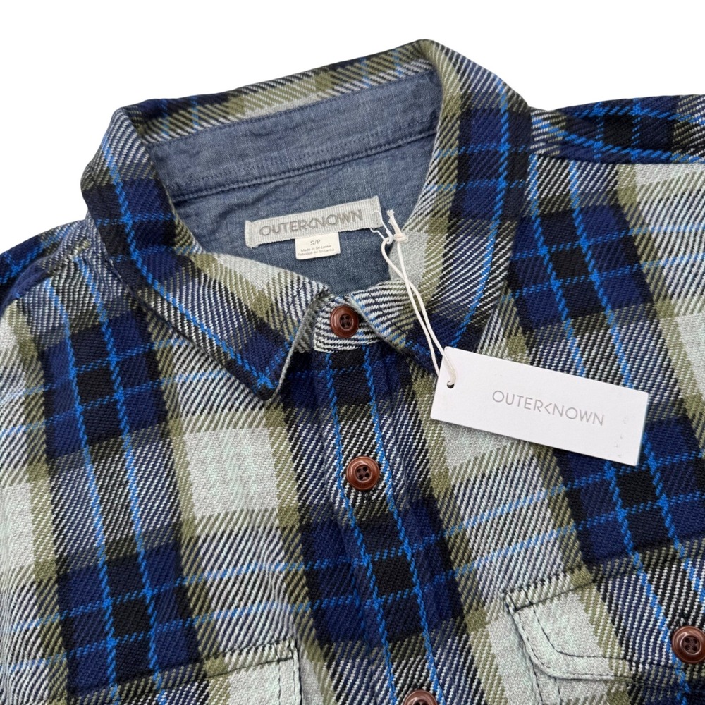 Outerknown Blanket Shirt Men's Small Blue Olive Plaid Organic Cotton 1310205 New